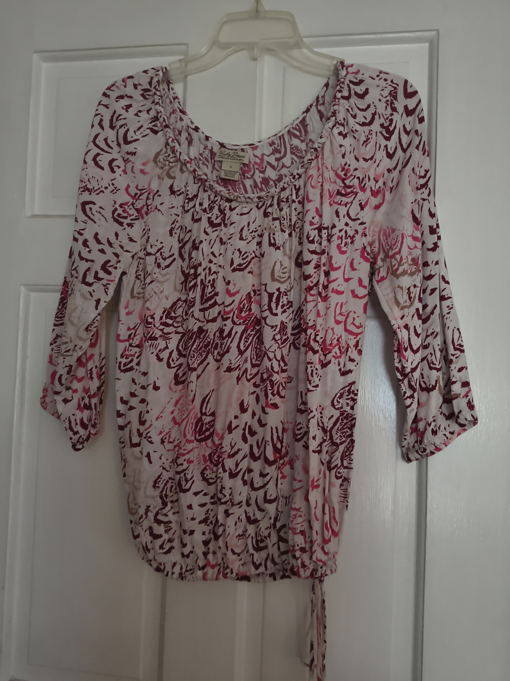 Lucky Brand Cream Blouse with Pink & Brown Abstract Motif